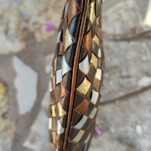 VINTAGE Y2K Morris Moskowitz Gold Silver Copper Gunmetal Woven Clutch EUC - Picture 9 of 12